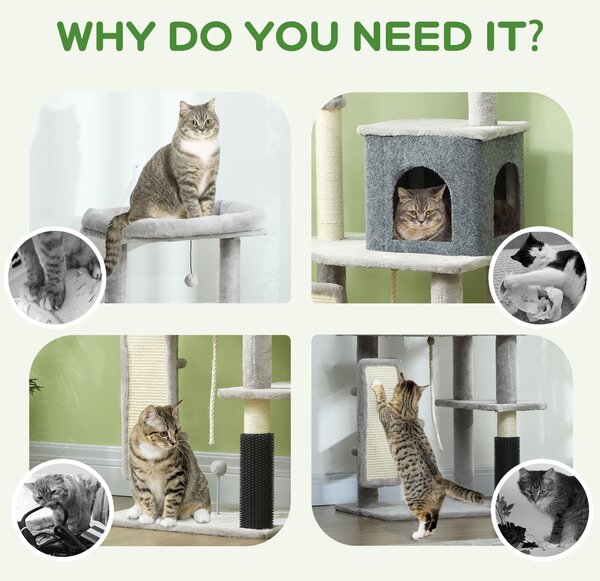PawHut 132cm Cat Tree w/ Scratching Posts, Pad, Cat Bed, Cat House, Jumping Platform, Grooming Brush, Anti-Tip Kit, Light Grey Aosom UK