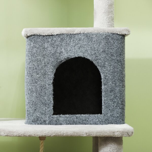 PawHut 132cm Cat Tree w/ Scratching Posts, Pad, Cat Bed, Cat House, Jumping Platform, Grooming Brush, Anti-Tip Kit, Light Grey Aosom UK