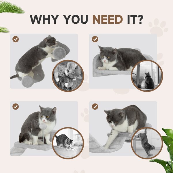 PawHut 4PCs Cat Wall Shelves with Steps, Ladder, Jumping Platforms, Light Grey Aosom UK