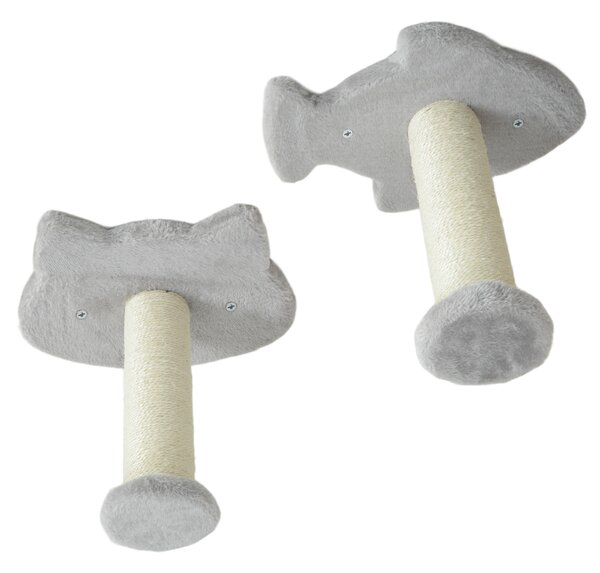 PawHut 4PCs Cat Wall Shelves with Steps, Ladder, Jumping Platforms, Light Grey Aosom UK