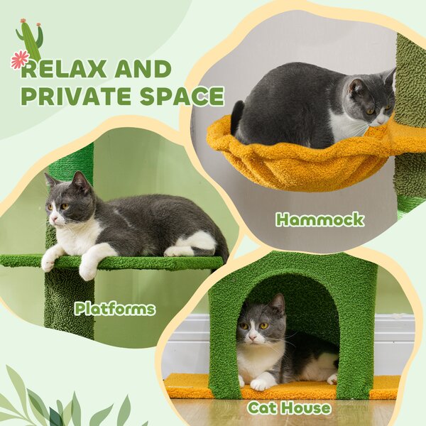PawHut 230-275cm Floor-to-Ceiling Adjustable Cat Tree with Scratching Posts, Hammock Aosom UK