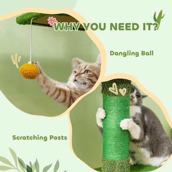 PawHut 230-275cm Floor-to-Ceiling Adjustable Cat Tree with Scratching Posts, Hammock Aosom UK