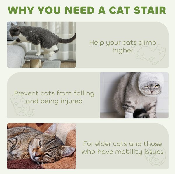 PawHut Pet Stairs 3-step Pet Ladder Cat dog Stairs Climb Ladder Cat Tree, Grey