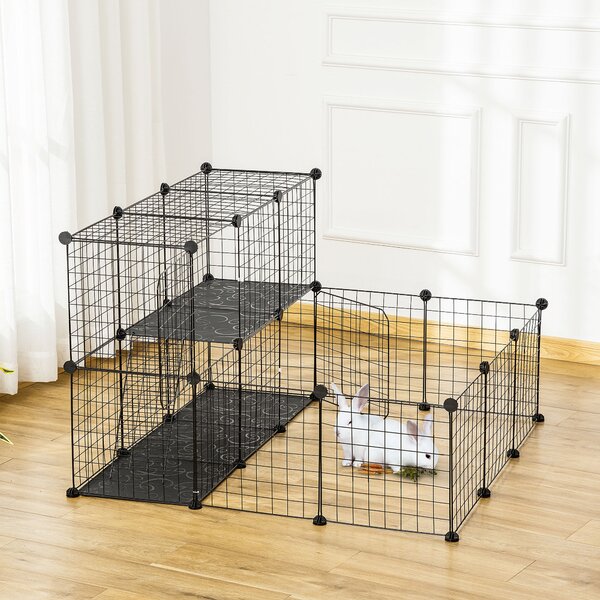 PawHut Pet Playpen w/ Door Customisable Fence for Guinea Pigs Hamsters Chinchillas Hedgehogs - Black Aosom UK