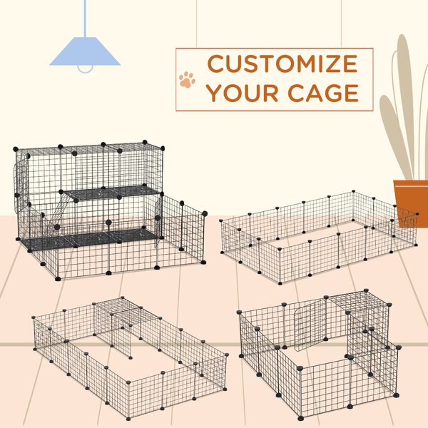 PawHut Pet Playpen w/ Door Customisable Fence for Guinea Pigs Hamsters Chinchillas Hedgehogs - Black Aosom UK