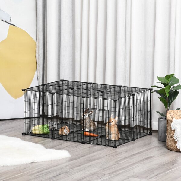 PawHut DIY Pet Playpen, Small Animal Metal Cage with Door, 22 Pieces, for Bunny, Chinchilla, Hedgehog, Guinea Pig Aosom UK