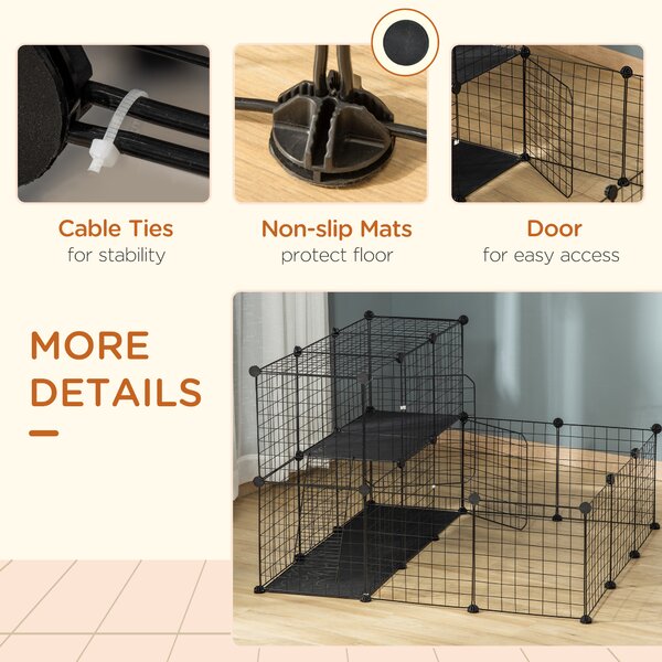PawHut Pet Playpen w/ Door Customisable Fence for Guinea Pigs Hamsters Chinchillas Hedgehogs - Black Aosom UK