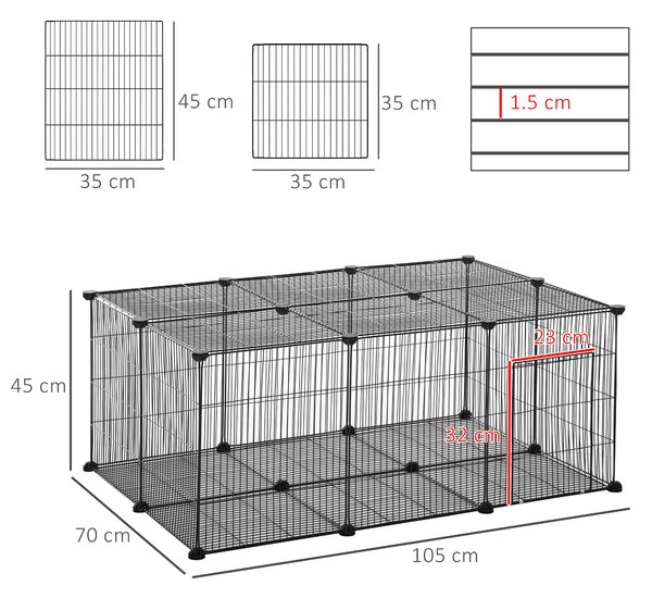 PawHut DIY Pet Playpen, Small Animal Metal Cage with Door, 22 Pieces, for Bunny, Chinchilla, Hedgehog, Guinea Pig Aosom UK