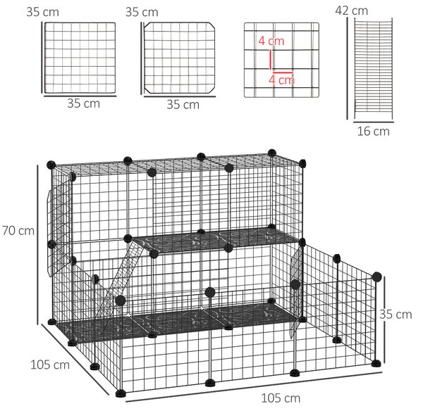 PawHut Pet Playpen w/ Door Customisable Fence for Guinea Pigs Hamsters Chinchillas Hedgehogs - Black Aosom UK