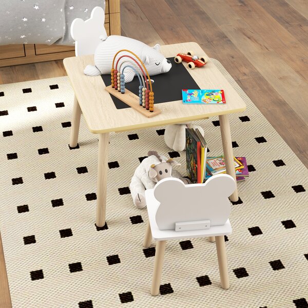 AIYAPLAY 3-Piece Kids Table and Chairs Set with Convertible Desk and Storage Grid, Kids Activity Table for Nursery, Playroom