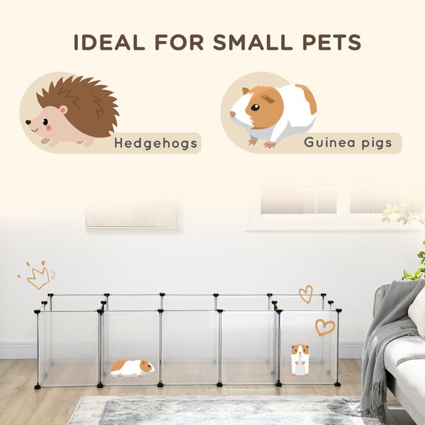 PawHut Small Pet Playpen: DIY 18-Panel Portable Metal Wire Cage for Guinea Pigs & Hedgehogs, 175x70x45cm, White Aosom UK