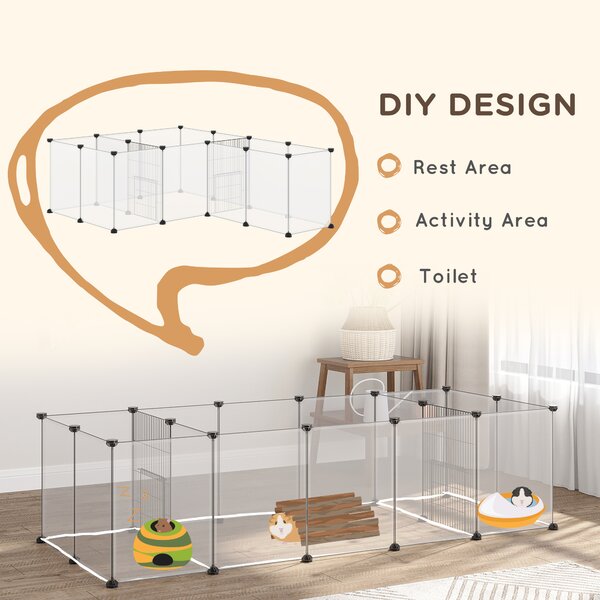 PawHut Small Pet Playpen: DIY 18-Panel Portable Metal Wire Cage for Guinea Pigs & Hedgehogs, 175x70x45cm, White Aosom UK