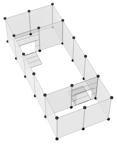 PawHut Small Pet Playpen: DIY 18-Panel Portable Metal Wire Cage for Guinea Pigs & Hedgehogs, 175x70x45cm, White Aosom UK