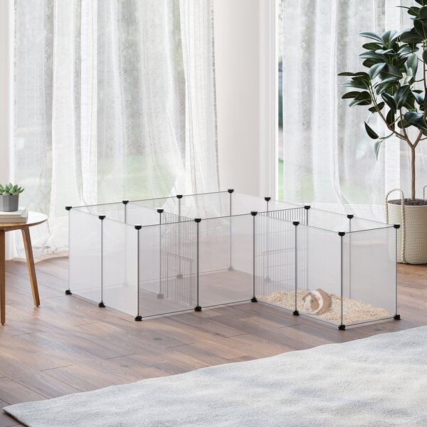 PawHut Small Pet Playpen: DIY 18-Panel Portable Metal Wire Cage for Guinea Pigs & Hedgehogs, 175x70x45cm, White Aosom UK