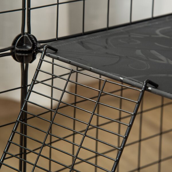 PawHut Pet Playpen w/ Door Customisable Fence for Guinea Pigs Hamsters Chinchillas Hedgehogs - Black Aosom UK