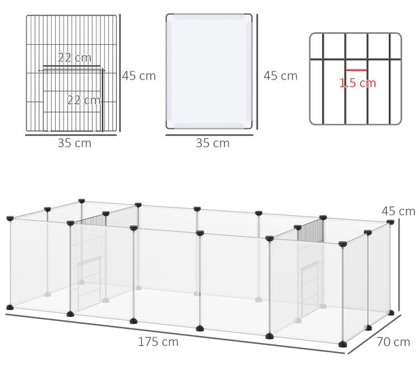 PawHut Small Pet Playpen: DIY 18-Panel Portable Metal Wire Cage for Guinea Pigs & Hedgehogs, 175x70x45cm, White Aosom UK