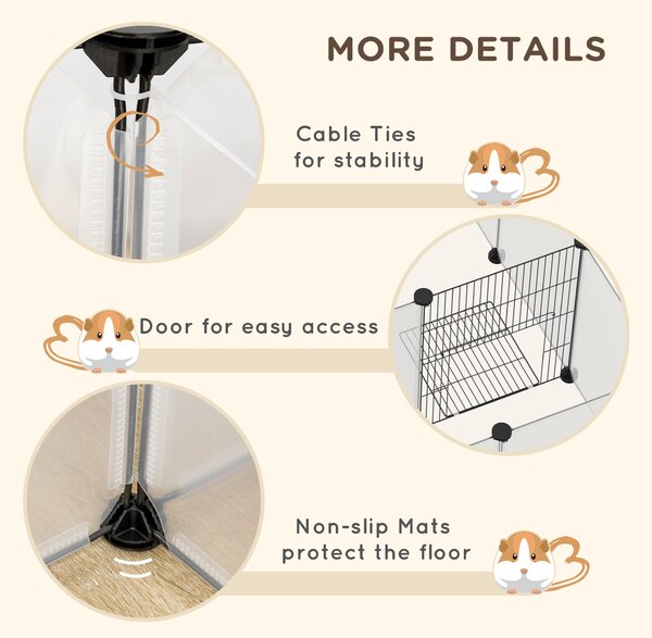 PawHut Small Pet Playpen: DIY 18-Panel Portable Metal Wire Cage for Guinea Pigs & Hedgehogs, 175x70x45cm, White Aosom UK