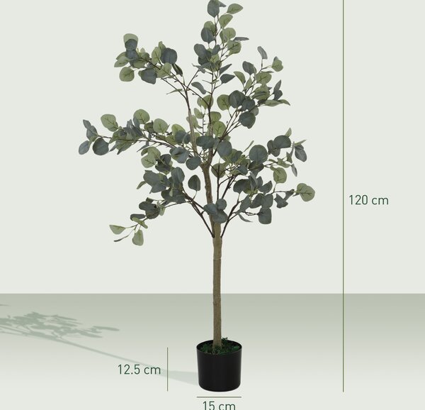 HOMCOM Set of 2 Decorative Artificial Plants, 4ft/ 120cm Silk Eucalyptus Trees with 230 Silver Dollar Leaves in Pot, Fake Plants for Home, Office, Living Room, Indoor Decor