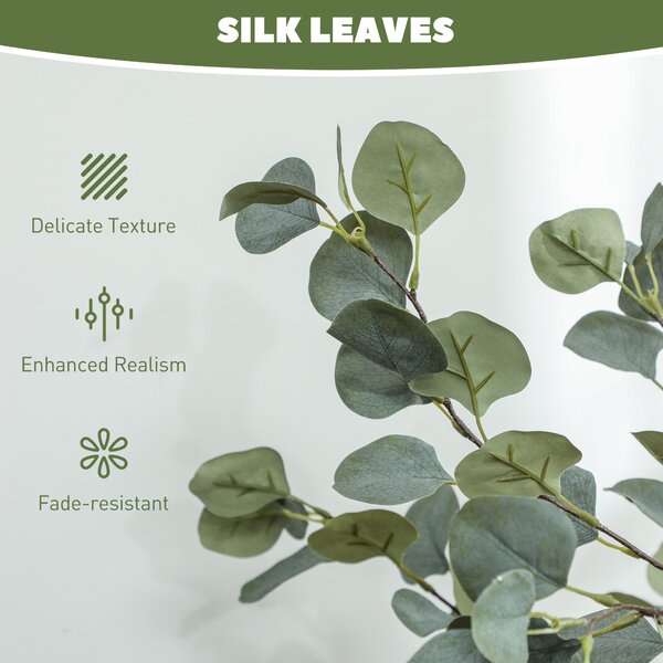 HOMCOM Set of 2 Decorative Artificial Plants, 4ft/ 120cm Silk Eucalyptus Trees with 230 Silver Dollar Leaves in Pot, Fake Plants for Home, Office, Living Room, Indoor Decor