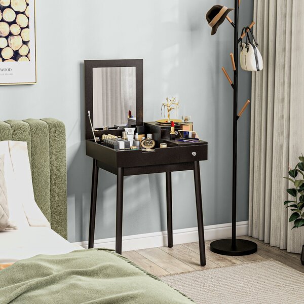 HOMCOM Dressing Table with Flip-up Mirror, Makeup Desk with 2 Drawers, Vanity Table Writing Desk for Bedroom Living Room, Black
