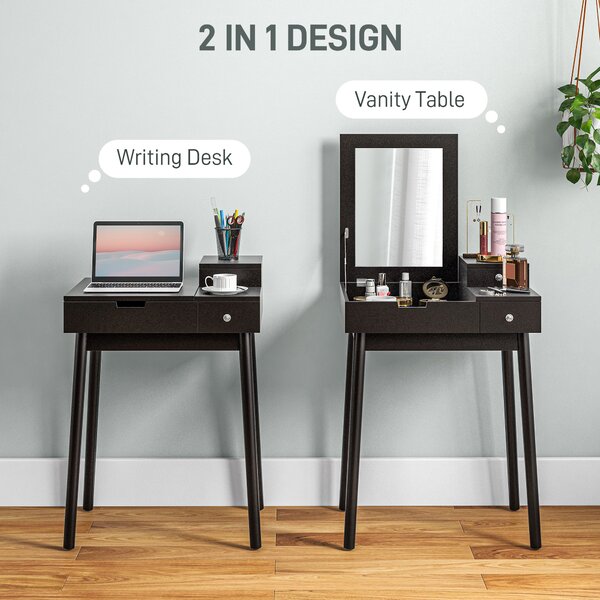 HOMCOM Dressing Table with Flip-up Mirror, Makeup Desk with 2 Drawers, Vanity Table Writing Desk for Bedroom Living Room, Black