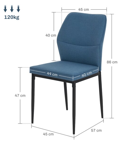 HOMCOM Velvet Dining Chairs Set of 2, Modern Upholstered Kitchen Chairs with Metal Legs, Curved Back and Padded Seat, Armless Side Chairs for Dining Room, Bedroom, Living Room, Blue