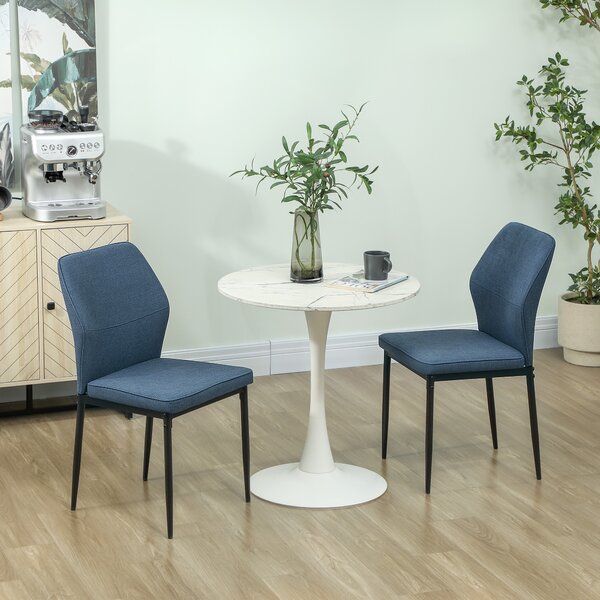 HOMCOM Velvet Dining Chairs Set of 2, Modern Upholstered Kitchen Chairs with Metal Legs, Curved Back and Padded Seat, Armless Side Chairs for Dining Room, Bedroom, Living Room, Blue
