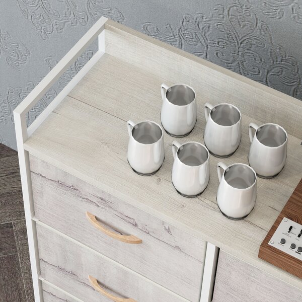 HOMCOM Rustic Chest of Six Fabric Drawers - Natural