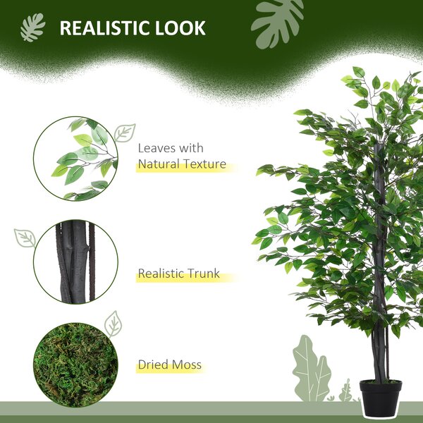 Outsunny 145cm Artificial Tree Banyan Plant Faux Decorative Tree W/ Cement Pot Vibrant Greenery Shrubbery Indoor Outdoor Accessory