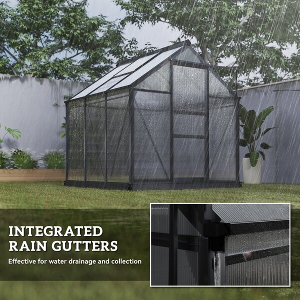 Outsunny 6 x 6ft Polycarbonate Walk-In Greenhouse with Slide Door & Window, Aluminium Frame for Garden Plants, Clear Aosom UK