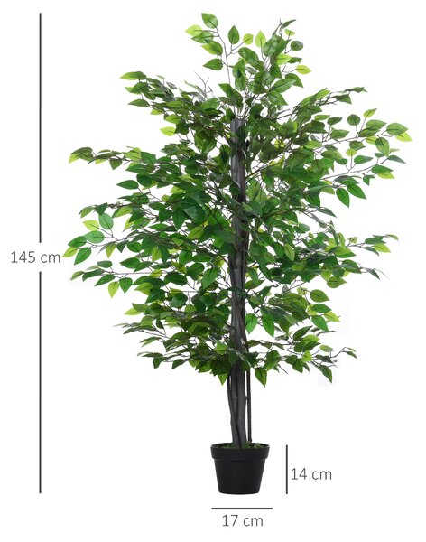 Outsunny 145cm Artificial Tree Banyan Plant Faux Decorative Tree W/ Cement Pot Vibrant Greenery Shrubbery Indoor Outdoor Accessory