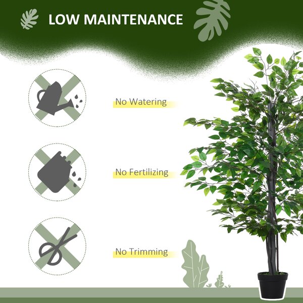 Outsunny 145cm Artificial Tree Banyan Plant Faux Decorative Tree W/ Cement Pot Vibrant Greenery Shrubbery Indoor Outdoor Accessory