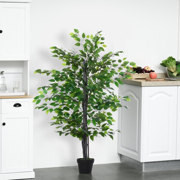 Outsunny 145cm Artificial Tree Banyan Plant Faux Decorative Tree W/ Cement Pot Vibrant Greenery Shrubbery Indoor Outdoor Accessory