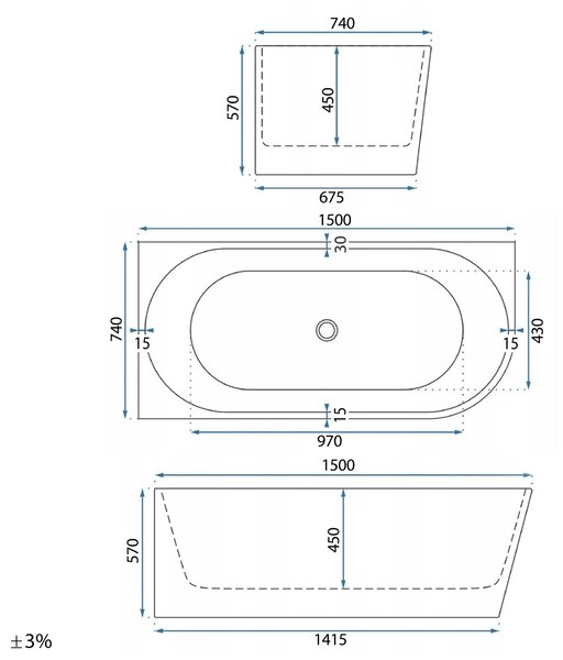 Corner Acrylic Bathtub REA Bellanto Slim 150 Left