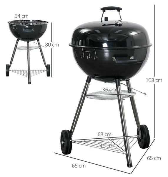 Outsunny Portable Kettle Charcoal Grill - Black
