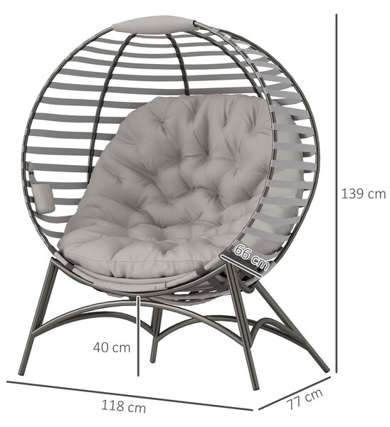 Outsunny Egg Chair with Cushion & Side Pocket - Light Grey