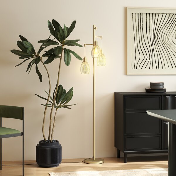 HOMCOM 170cm Industrial 3-Light Floor Lamp, Dimmable Standing Lamp with Steel Lampshades for Living Room, Bedroom, Dinging Room, Study, Gold Tone