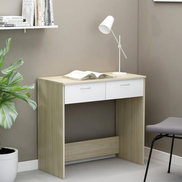 Desk White and Sonoma Oak 80x40x75 cm Engineered Wood