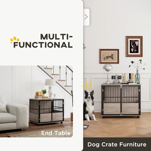 PawHut XL Dog Crate Dog Cage End Table Indoor with 3 Doors Soft Washable Cushion, for Large Sized Dogs, 80cm Aosom UK