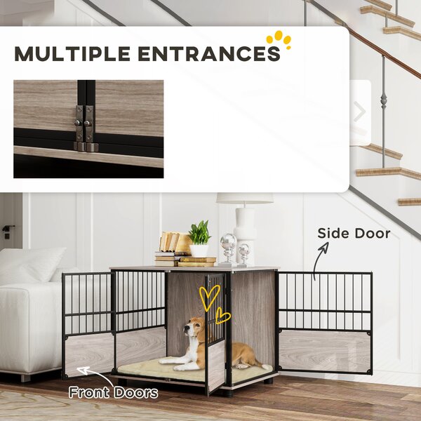 PawHut XL Dog Crate Dog Cage End Table Indoor with 3 Doors Soft Washable Cushion, for Large Sized Dogs, 80cm Aosom UK