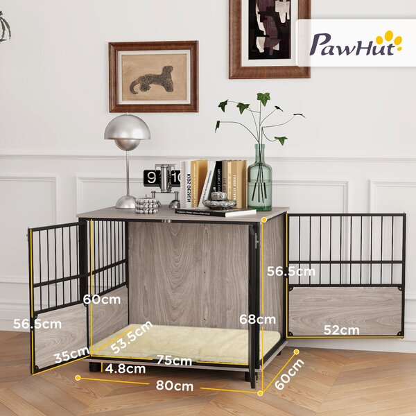 PawHut XL Dog Crate Dog Cage End Table Indoor with 3 Doors Soft Washable Cushion, for Large Sized Dogs, 80cm Aosom UK