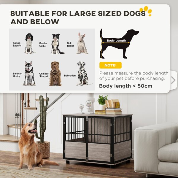 PawHut XL Dog Crate Dog Cage End Table Indoor with 3 Doors Soft Washable Cushion, for Large Sized Dogs, 80cm Aosom UK
