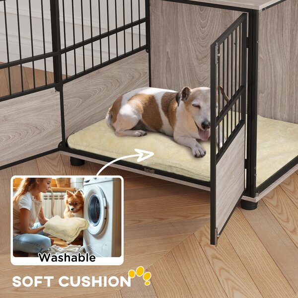PawHut XL Dog Crate Dog Cage End Table Indoor with 3 Doors Soft Washable Cushion, for Large Sized Dogs, 80cm Aosom UK