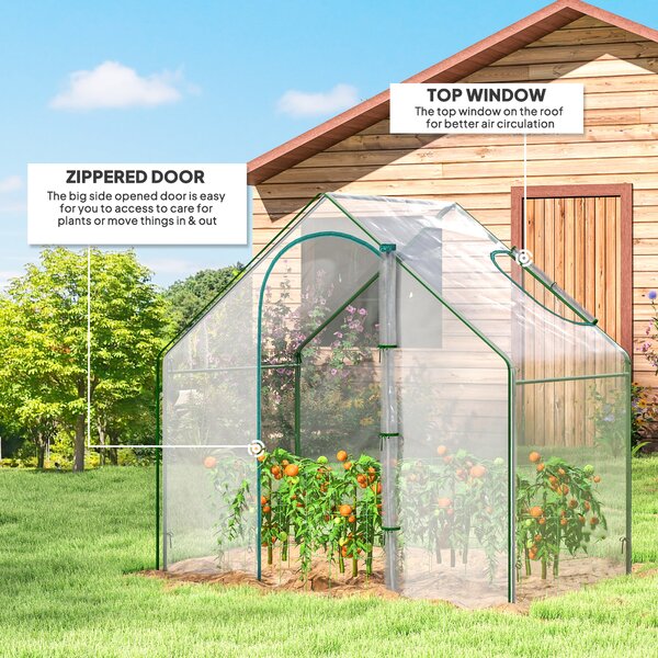 Outsunny Walk In PVC Greenhouse Garden Outdoor Flower Planter Steel Frame w/ Zipped Door & Window 180 x 100 x 168CM White