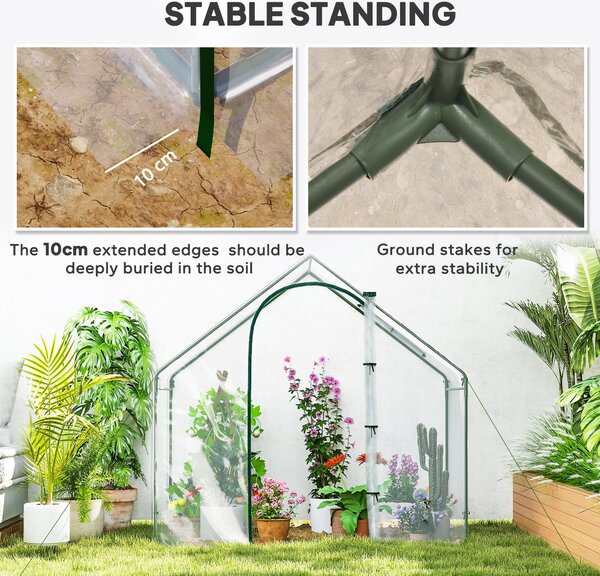 Outsunny Walk In PVC Greenhouse Garden Outdoor Flower Planter Steel Frame w/ Zipped Door & Window 180 x 100 x 168CM White