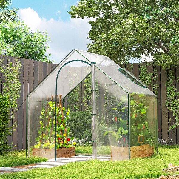 Outsunny Walk In PVC Greenhouse Garden Outdoor Flower Planter Steel Frame w/ Zipped Door & Window 180 x 100 x 168CM White