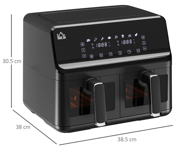 HOMCOM Family Air Fryer , 8L Double Air Fryer Oven w/ 8 Presets, Digital Display, Recipe Cookbook, 60min Timer for Oil Free & Low Fat, 2500W, Black