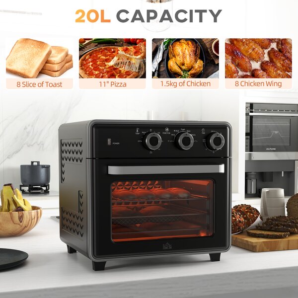 HOMCOM 20L Air Fryer Oven Countertop Mini Oven, 1400W Oil-Less Convection Cooker with Timer & Adjustable Temperature Aosom UK