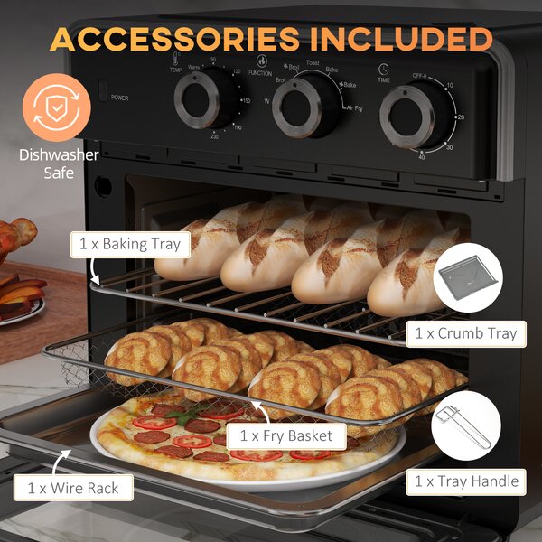 HOMCOM 20L Air Fryer Oven Countertop Mini Oven, 1400W Oil-Less Convection Cooker with Timer & Adjustable Temperature Aosom UK