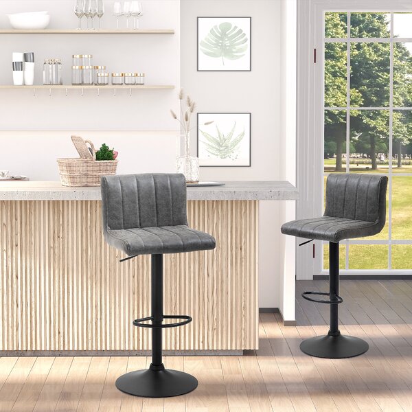 HOMCOM Set of 2 Adjustable Height Bar Chairs w/ Footrest, Bar Stools Set of 2 for Home Dining Areas, PU Leather, Counter Bar Stool, Grey Aosom UK